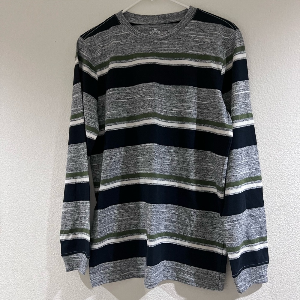 Striped Long Sleeve Top - Gray, Green, and Black